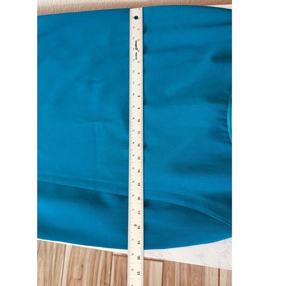 Vintage Western Teal‎ Blue Wool w/ Leather Waist Midi Skirt Size 8 - Picture 8 of 9